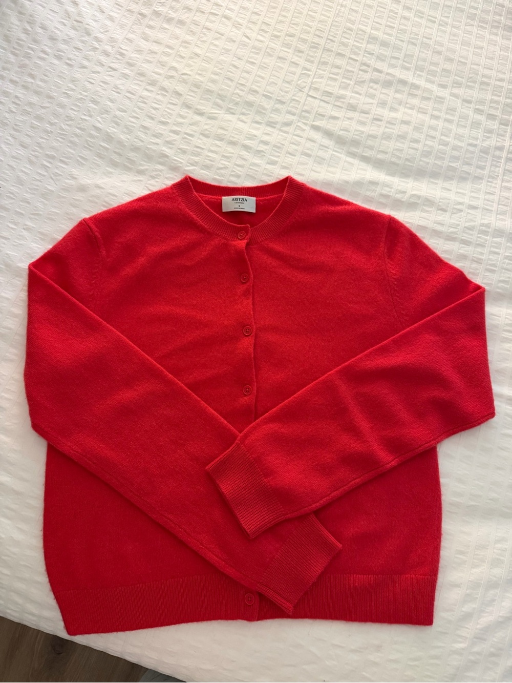 Aritzia Red Button-Front Cashmere Crewneck Cardigan